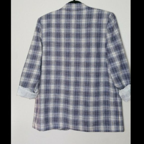 SAG HARBOR Petite Boxy Blazer Size 14 Plaid Blue - Picture 4 of 7